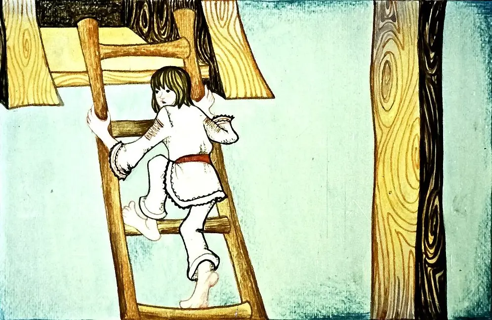 Ilustrație cu un copil urcând o scară, text asociat despre ascensiune.