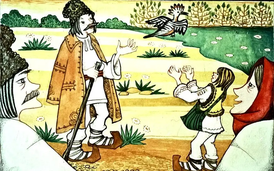 Imagine ilustrativă cu un grup de personaje în peisaj, discutând și interacționând, cu un fundal natural.