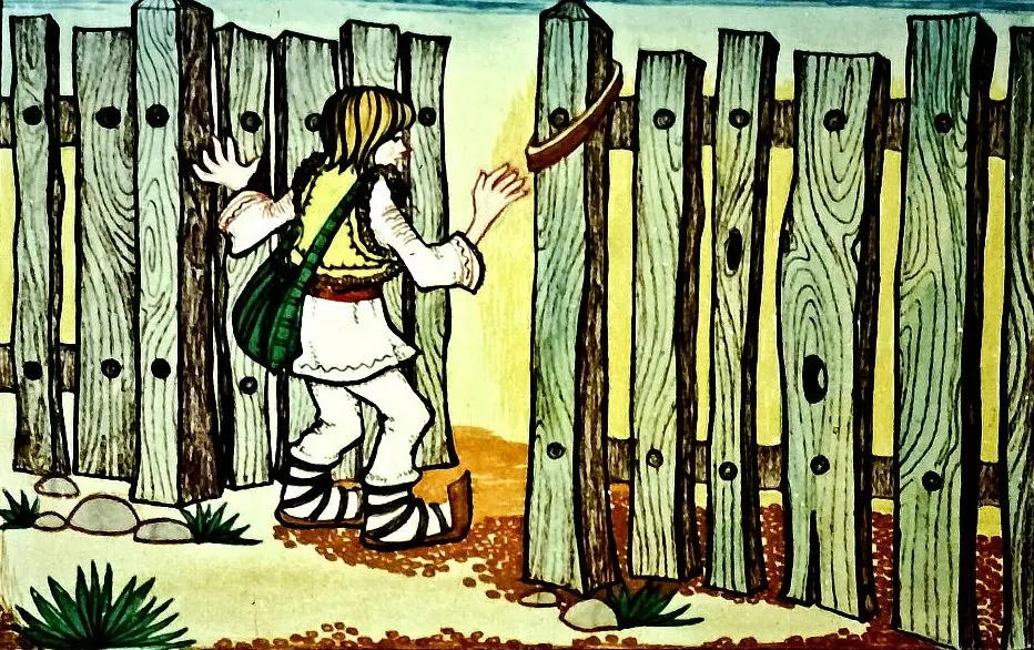 Ilustrație cu o persoană în fața unei porți, gândindu-se la mama și mătușa sa, cu text inclus.