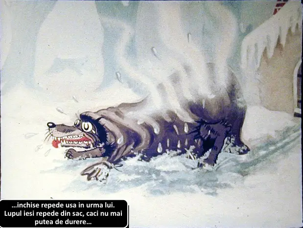 Ilustrație cu un câine în zăpadă, expresia feței sale reflectând durerea și frustrarea.