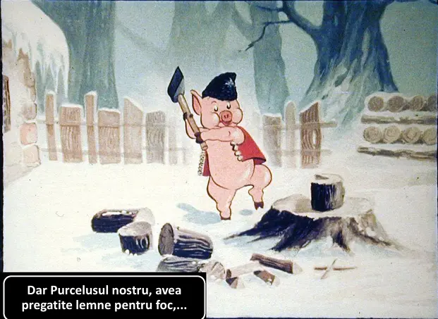 Un purcel in mijlocul iernii, pregatind lemne pentru foc.