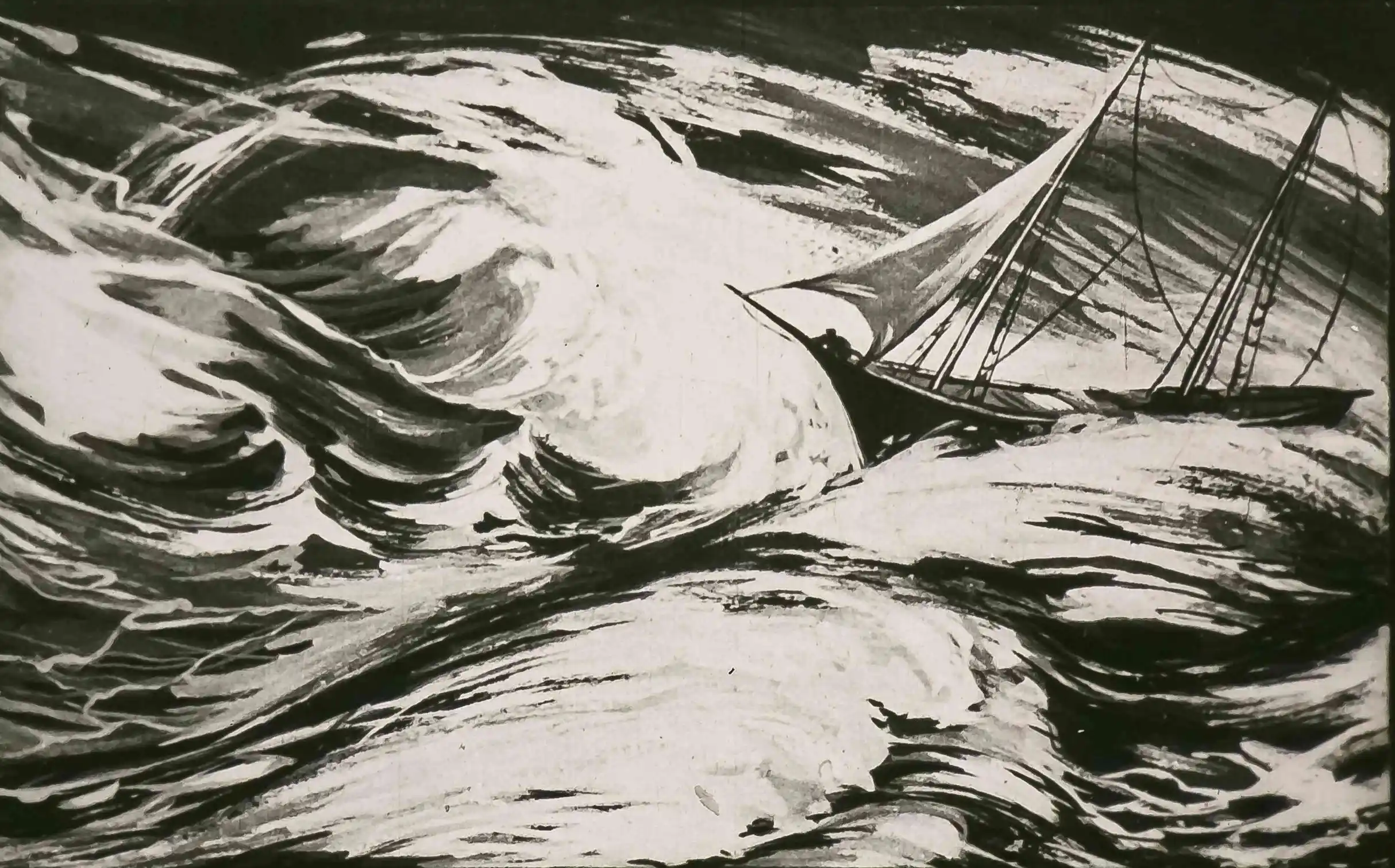 Imagine ilustrativă cu un velier pe mare agitată, evidențiind o furtună.