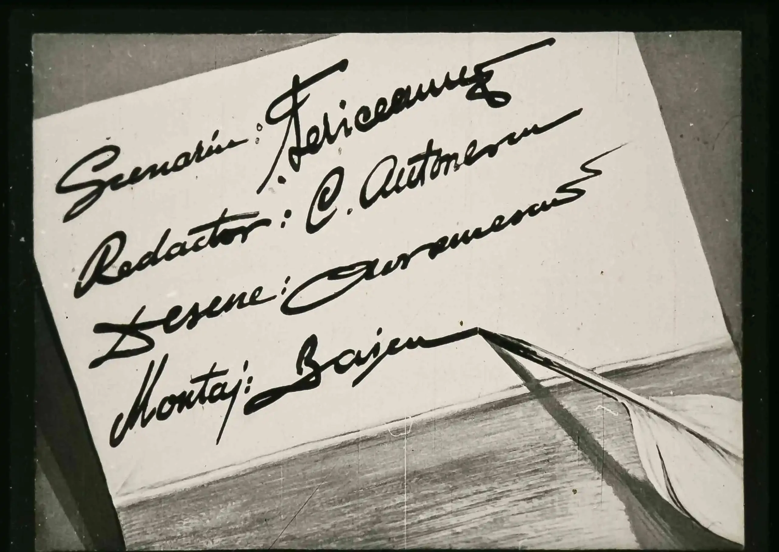 Scrisoare cu text caligrafic, detalii despre scenariu, redactare, desene și montaj.