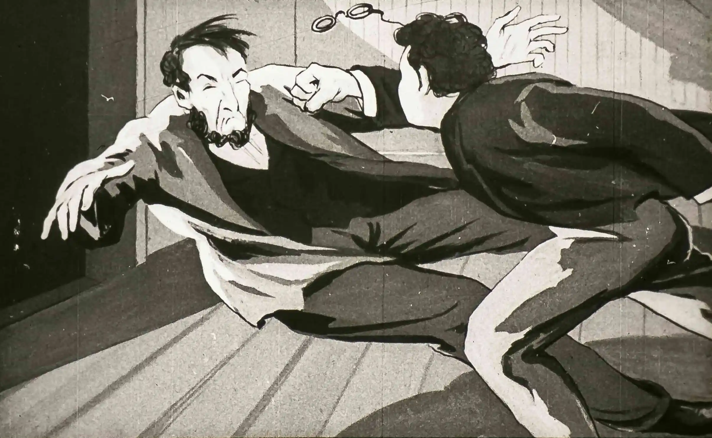 O ilustrație care ilustrează o scenă tensionată între două personaje.