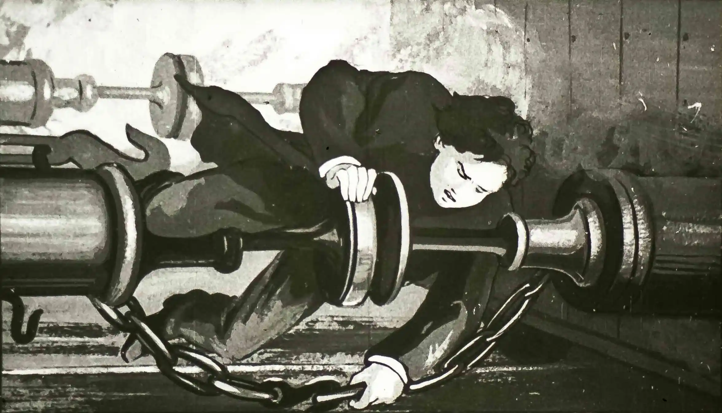 Imagine alb-negru reprezentând un om care lucrează la o locomotivă, acompaniat de un text descriptiv despre curajul său.