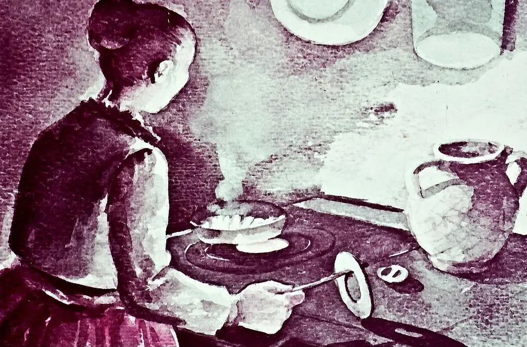 Imagine artistică a două mâini care țin un obiect cu lamă, într-un context de gătit sau preparare a alimentelor.