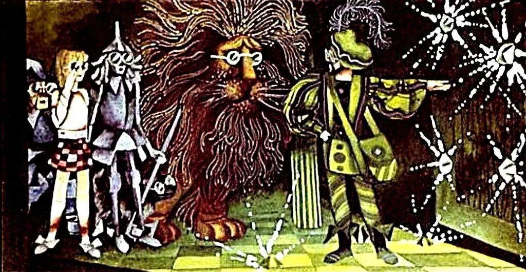 Imagine artistică colorată cu o scenă de oraș fantastic, ilustrație care înfățișează clădiri și peisaje de basm, cu un text descriptiv despre frumusețea acestui oraș.
