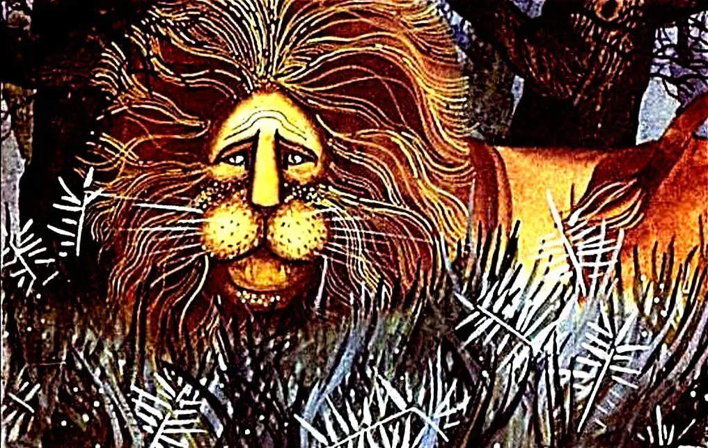O ilustrație colorată reprezentând un peisaj cu personaje în căutarea drumului spre Kansas.