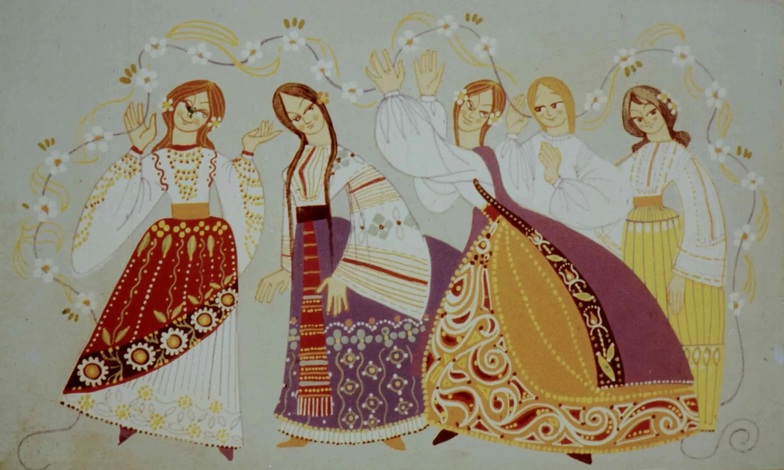 Ilustrație cu femei în costume tradiționale, text despre frumusețea și diversitatea costumelor.