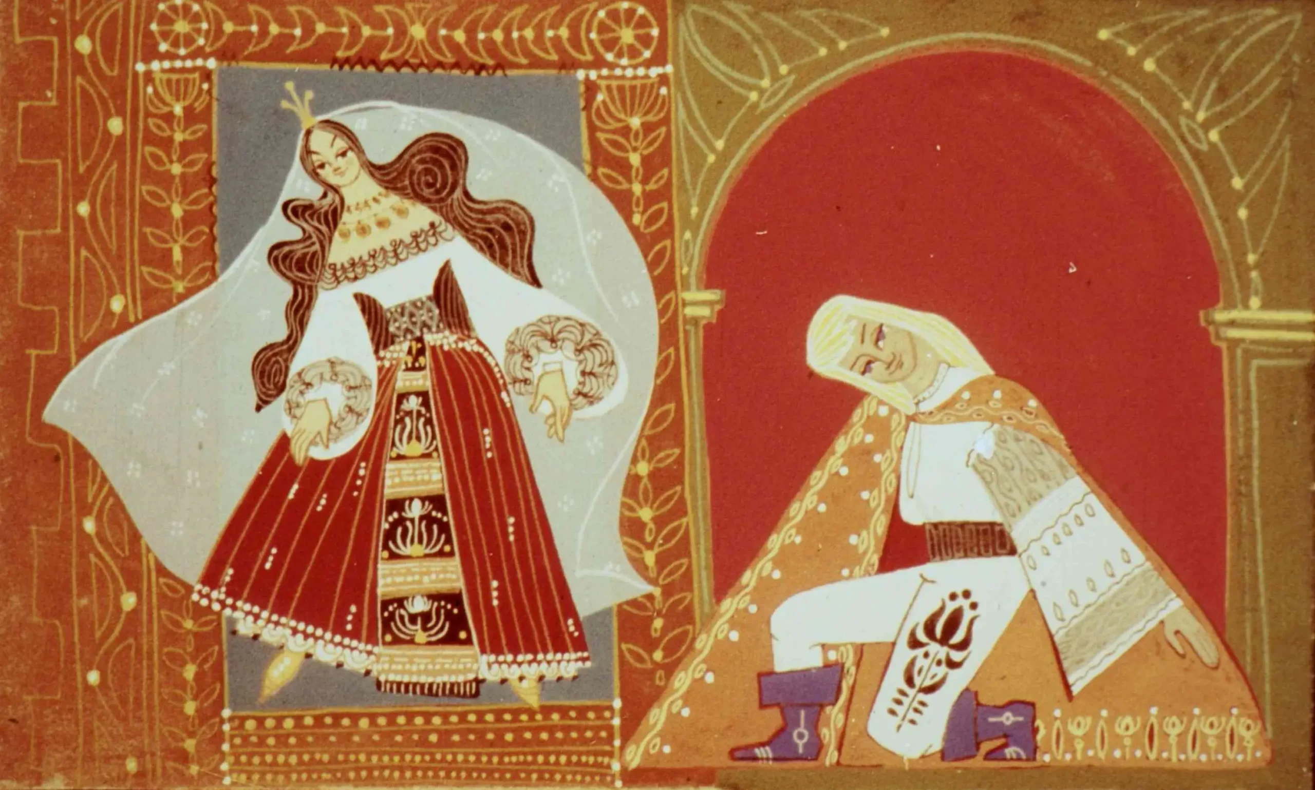 Ilustrație cu o femeie îmbrăcată în folclor românesc, cu un text poetico-narativ despre frumusețea și prezența ei.