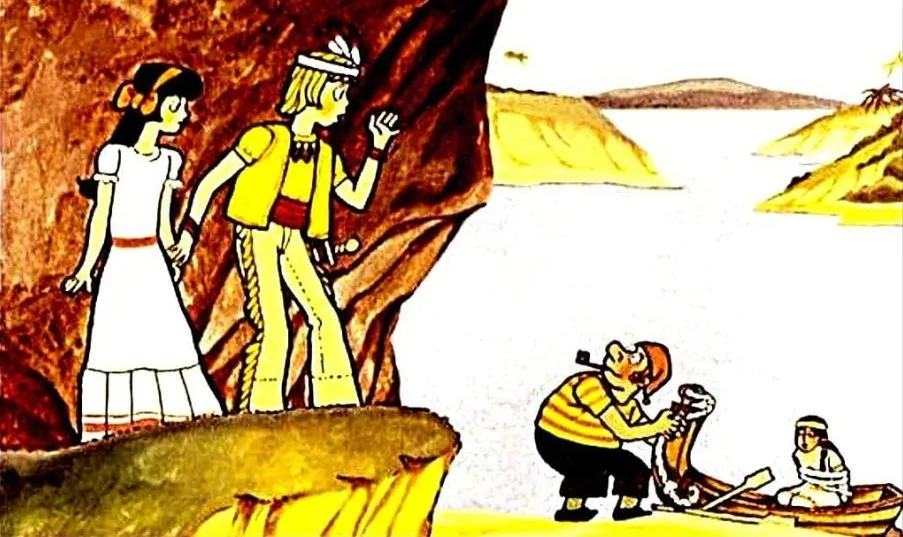 Ilustratie cu personaje animate, unul dintre ele imita o voce, in contextul unei povesti.