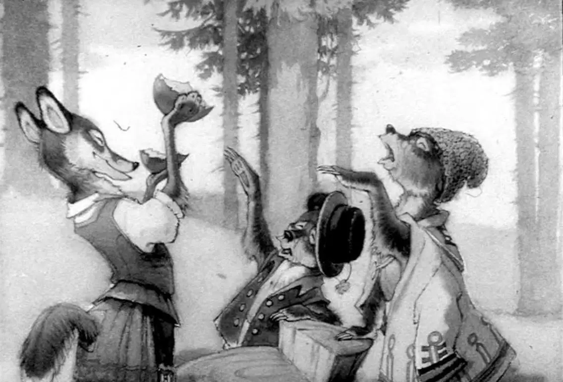Ilustrație în care un câine, un om și un nutrie interacționează în pădure, câinele ținând un recipient în mână.