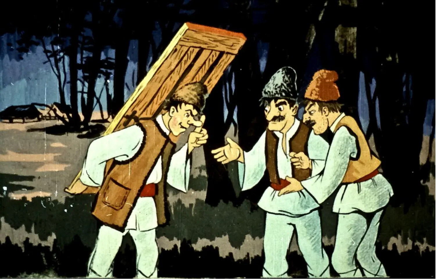 O scena cu o discuție intre Pacala si Inca 2 barbati in noapte
