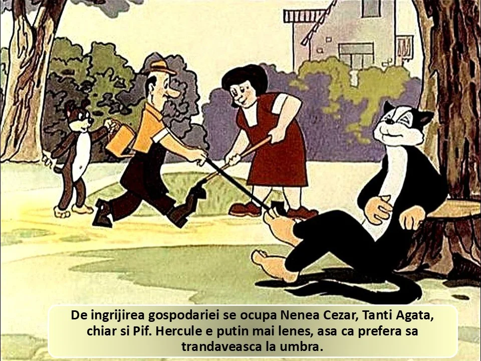 Ilustrație cu personaje animate care se ocupă de îngrijirea unei gospodării.